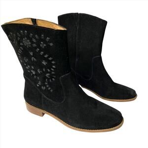 Jack Rogers boots 7 Kaitlin black suede whipstitched leather pull on ankle